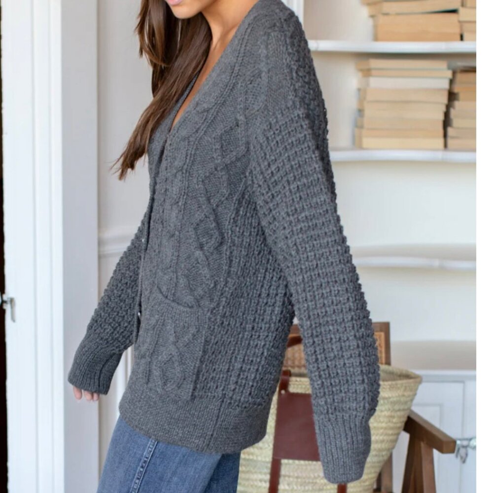 Emerson Fry Cozy Cable Cardigan - Alpaca - Charcoal - Picture 5 of 15